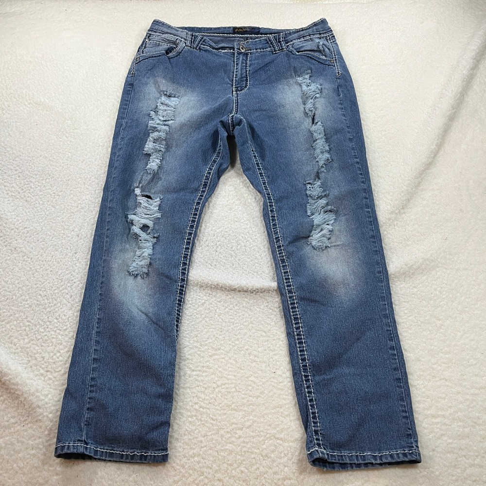 Angels Jeans Womens 20 Blue Distressed Thick Stitch Bootcut Denim Pants Y2K 7380
